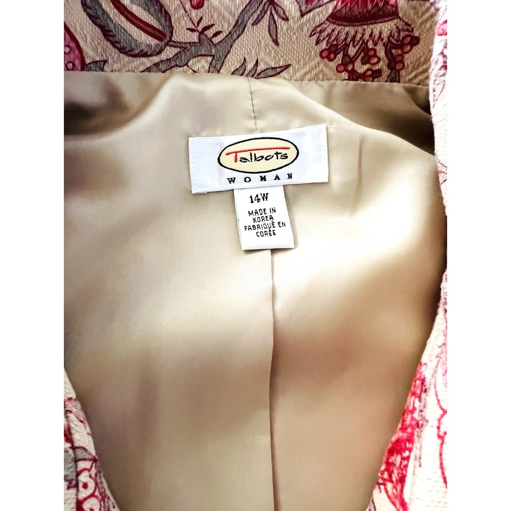 TALBOTS Womens Blazer Size 14W Floral Birds Textured Cotton Silk Casual Jacket - Picture 6 of 10
